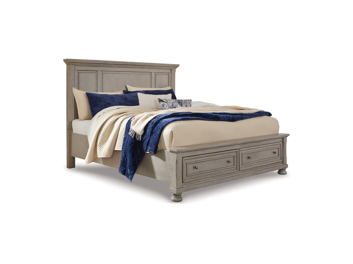 Lettner Light Gray King Panel Storage Bed