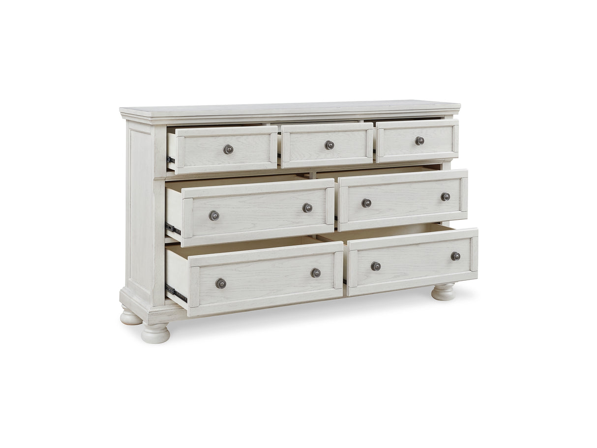 Robbinsdale Antique White Queen Panel Bed, Dresser, Chest And 2 Nightstands