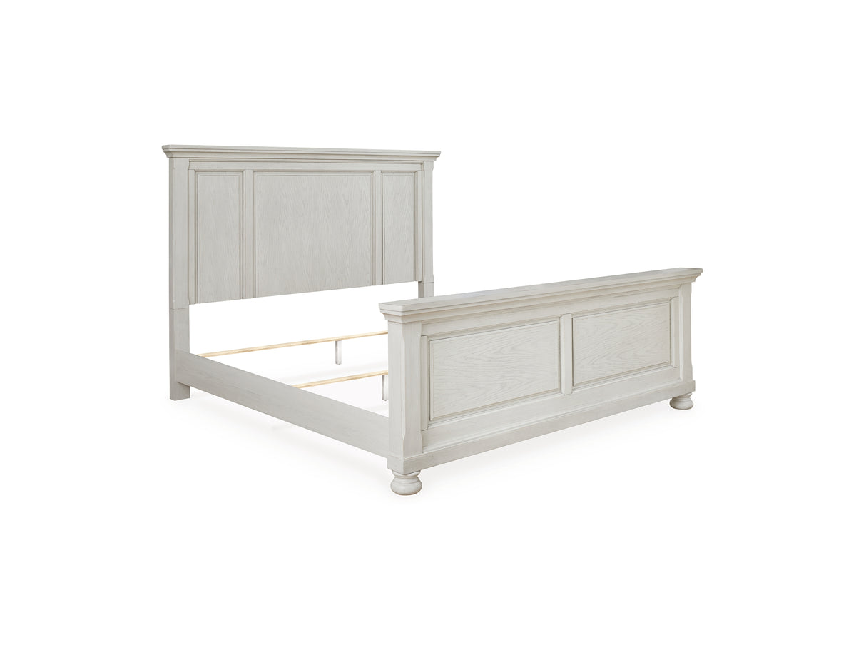 Robbinsdale Antique White King Panel Bed, Dresser, Mirror, Chest And 2 Nightstands