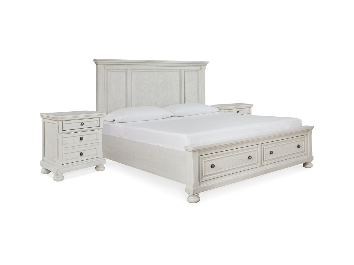 Robbinsdale Antique White King Storage Bed And 2 Nightstands