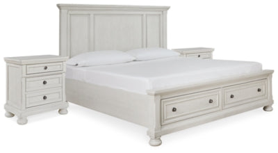 Robbinsdale Antique White King Storage Bed And 2 Nightstands