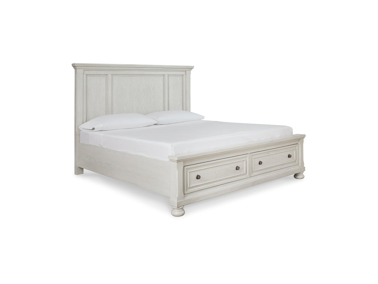 Robbinsdale Antique White King Storage Bed And 2 Nightstands