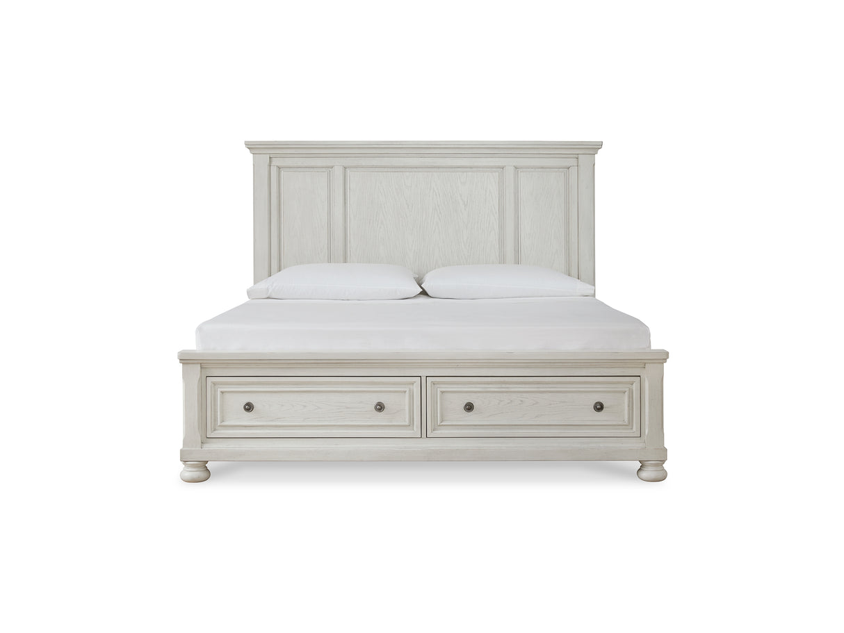 Robbinsdale Antique White King Storage Bed And 2 Nightstands
