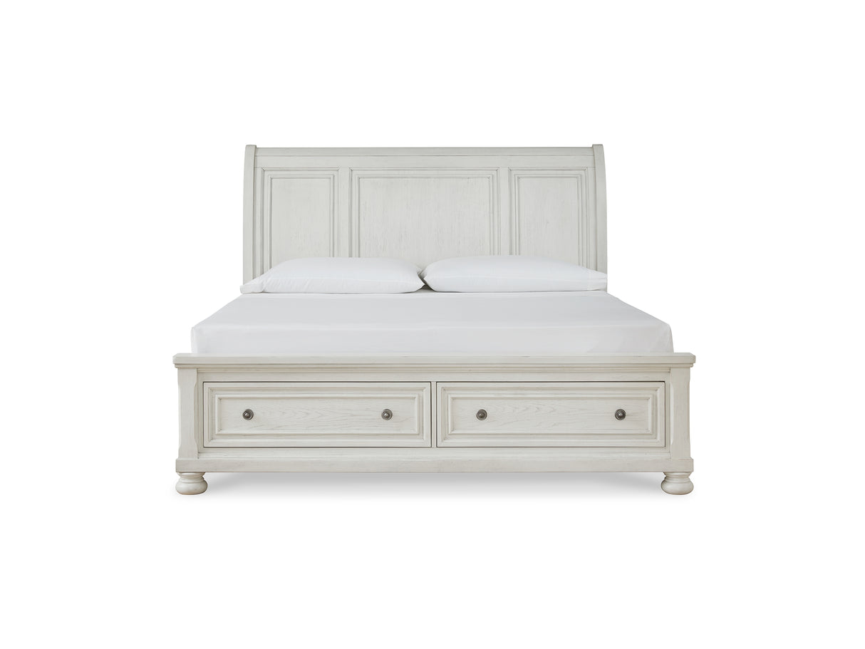 Robbinsdale Antique White California King Sleigh Bed With Storage