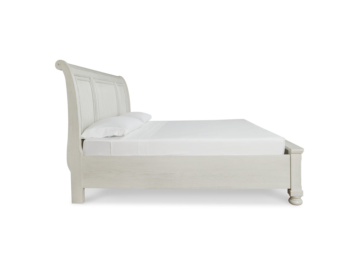 Robbinsdale Antique White King Sleigh Bed With Storage