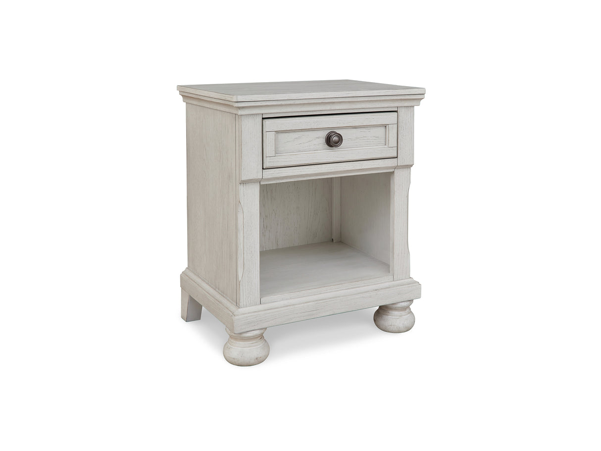 Robbinsdale Antique White Twin Storage Bed, Dresser, Mirror And Nightstand