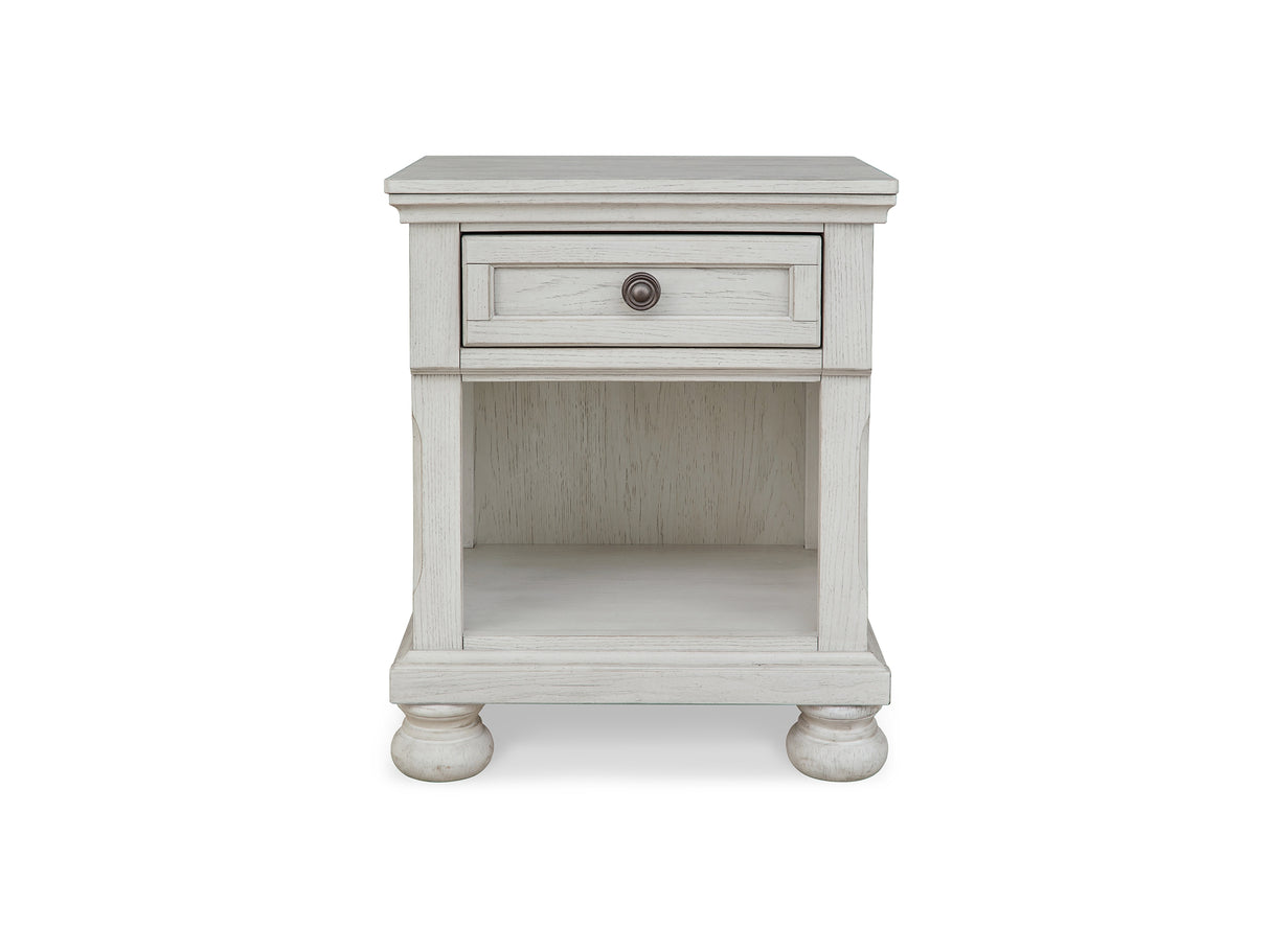 Robbinsdale Antique White Twin Storage Bed, Dresser, Mirror And Nightstand