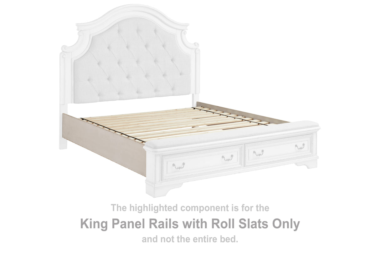 Realyn Chipped White King Panel Rails with Roll Slats