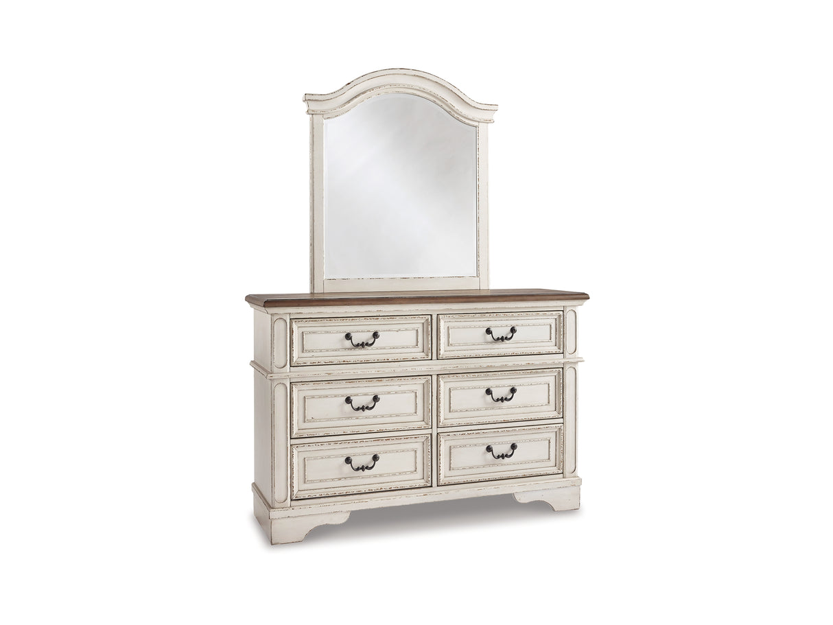 Realyn Two-Tone King Panel Storage Bed, Dresser, Mirror And 2 Nightstands