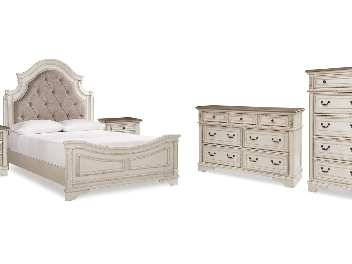 Realyn Two-Tone Queen Panel Bed, Dresser, Chest And 2 Nightstands