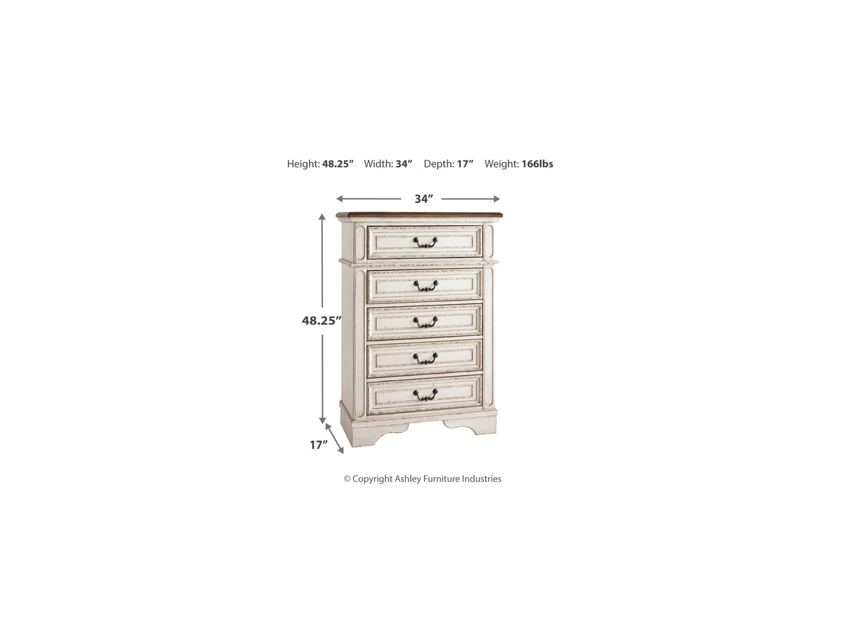 Realyn Two-Tone Queen Upholstered Panel Bed, Dresser, Mirror, Chest And Nightstand