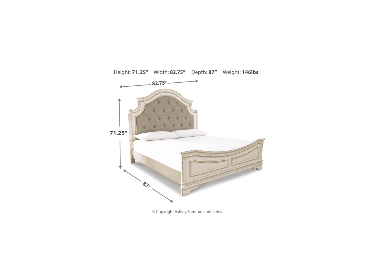 Realyn Chipped White King Upholstered Panel Bed