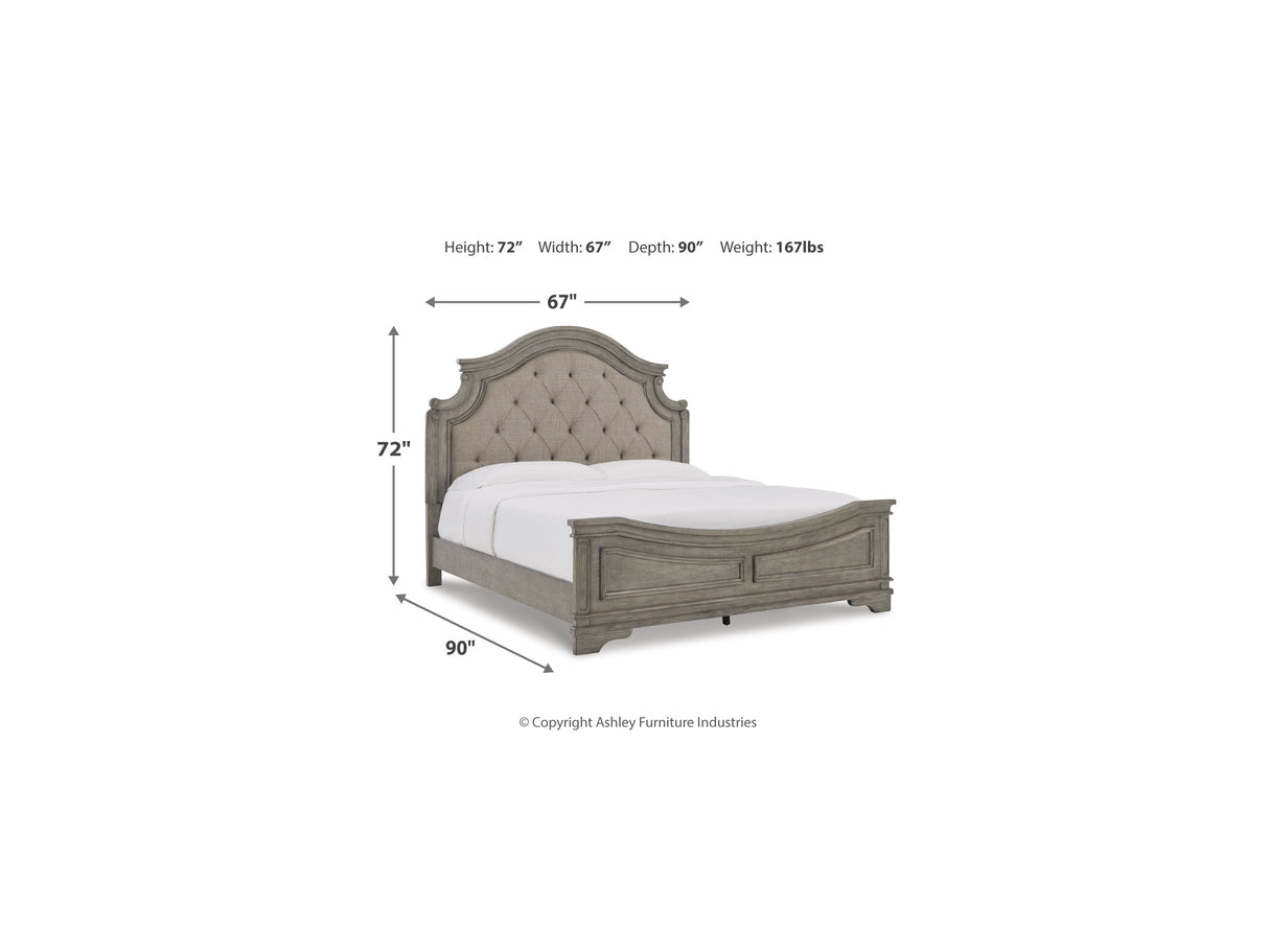 Lodenbay Antique Gray/Brown Queen Upholstered Panel Bed, Dresser, Mirror And 2 Nightstands