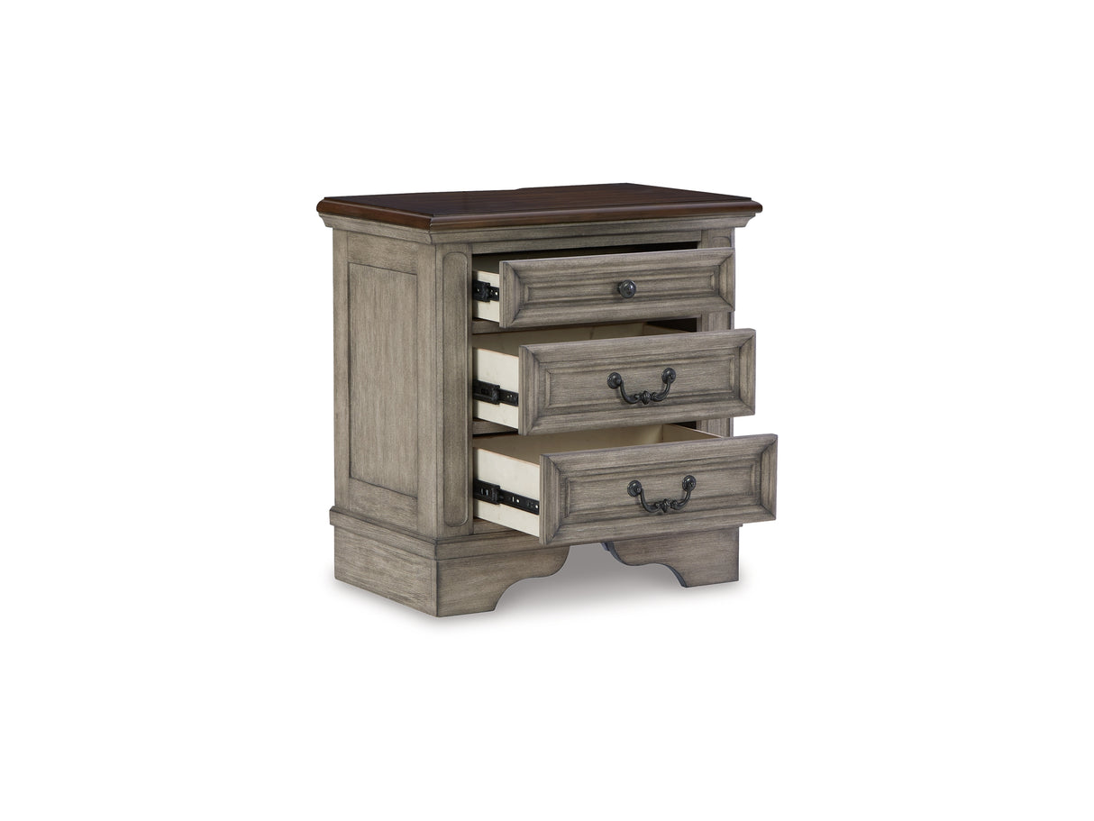 Lodenbay Antique Gray Queen Upholstered Panel Bed, Dresser, Mirror, Chest And Nightstand