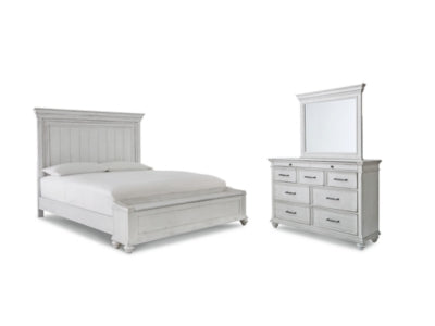 Kanwyn Whitewash Queen Bed With Mirrored Dresser