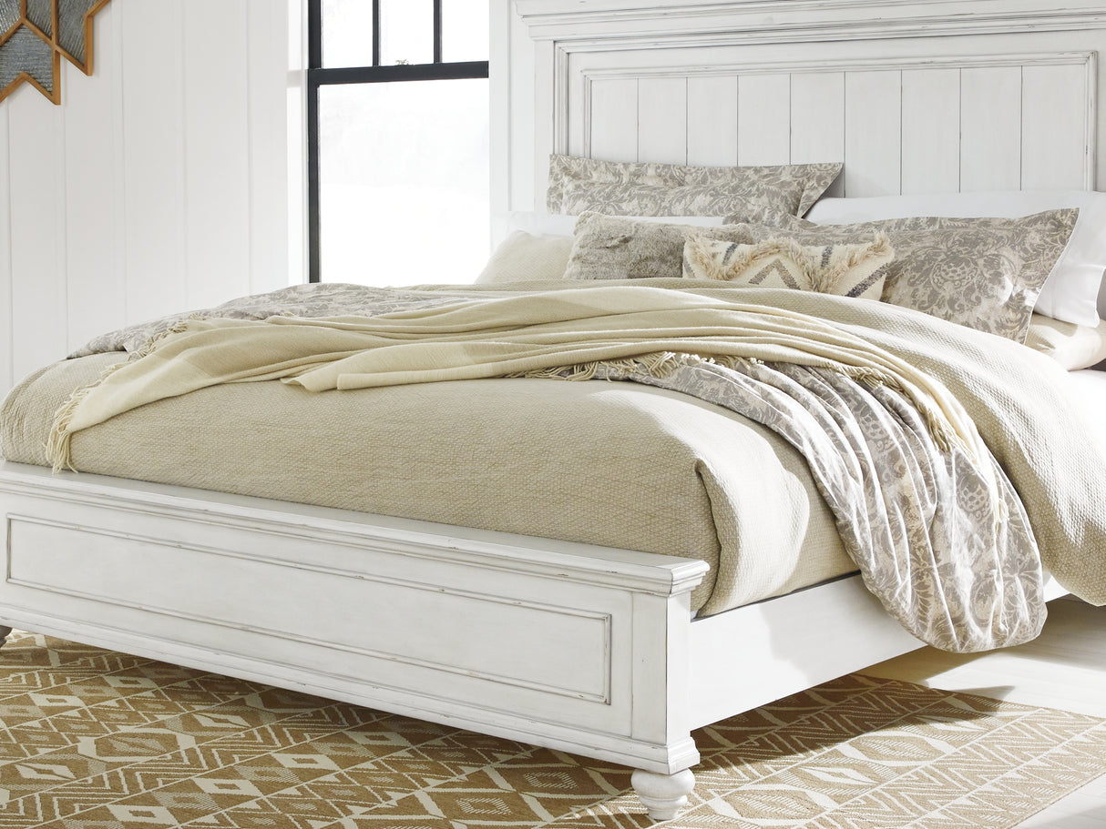 Kanwyn Whitewash Queen Panel Bed, Dresser, Mirror And Nightstand