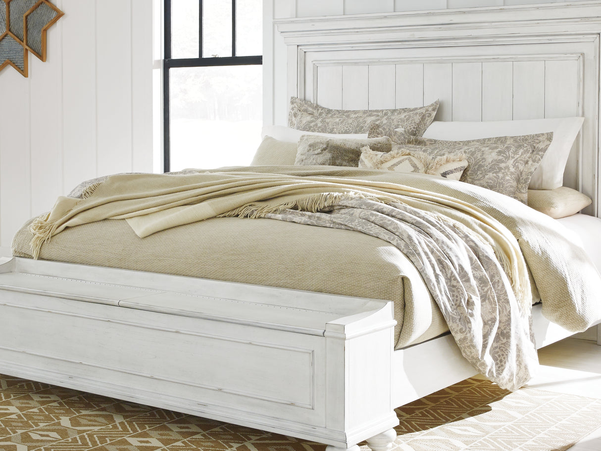 Kanwyn Whitewash Queen Panel Storage Bed, Dresser, Mirror And Nightstand