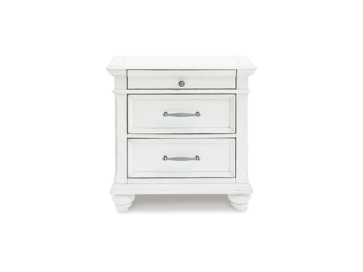 Kanwyn Whitewash Queen Upholstered Panel Bed, Dresser, And Nightstand