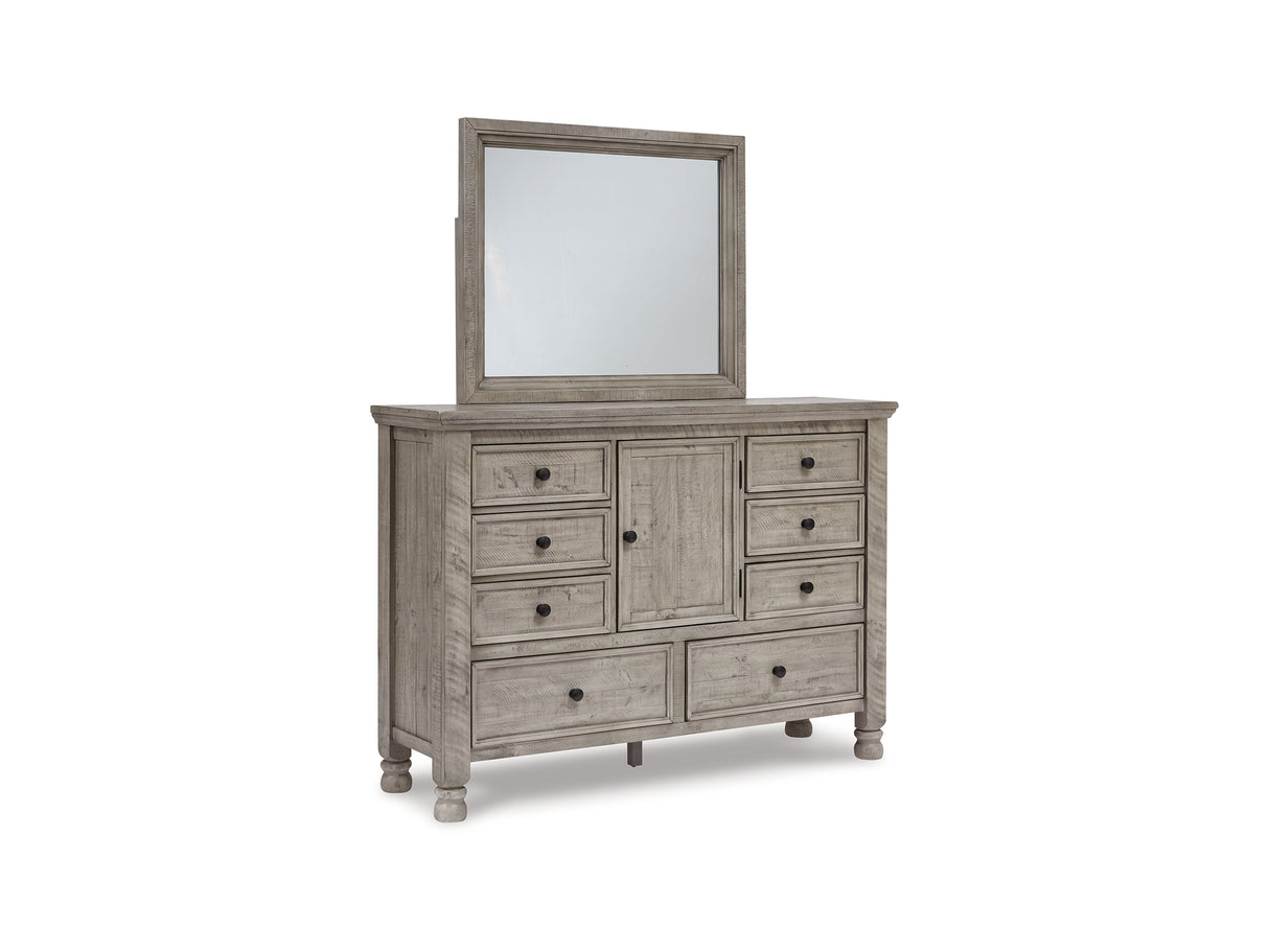 Harrastone Gray Queen Panel Bed, Dresser And Mirror
