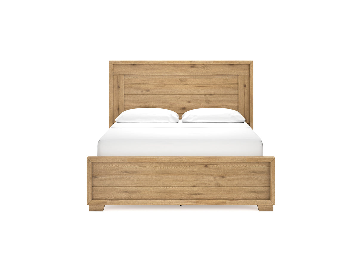 Galliden Light Brown California King Panel Bed, Dresser And Mirror