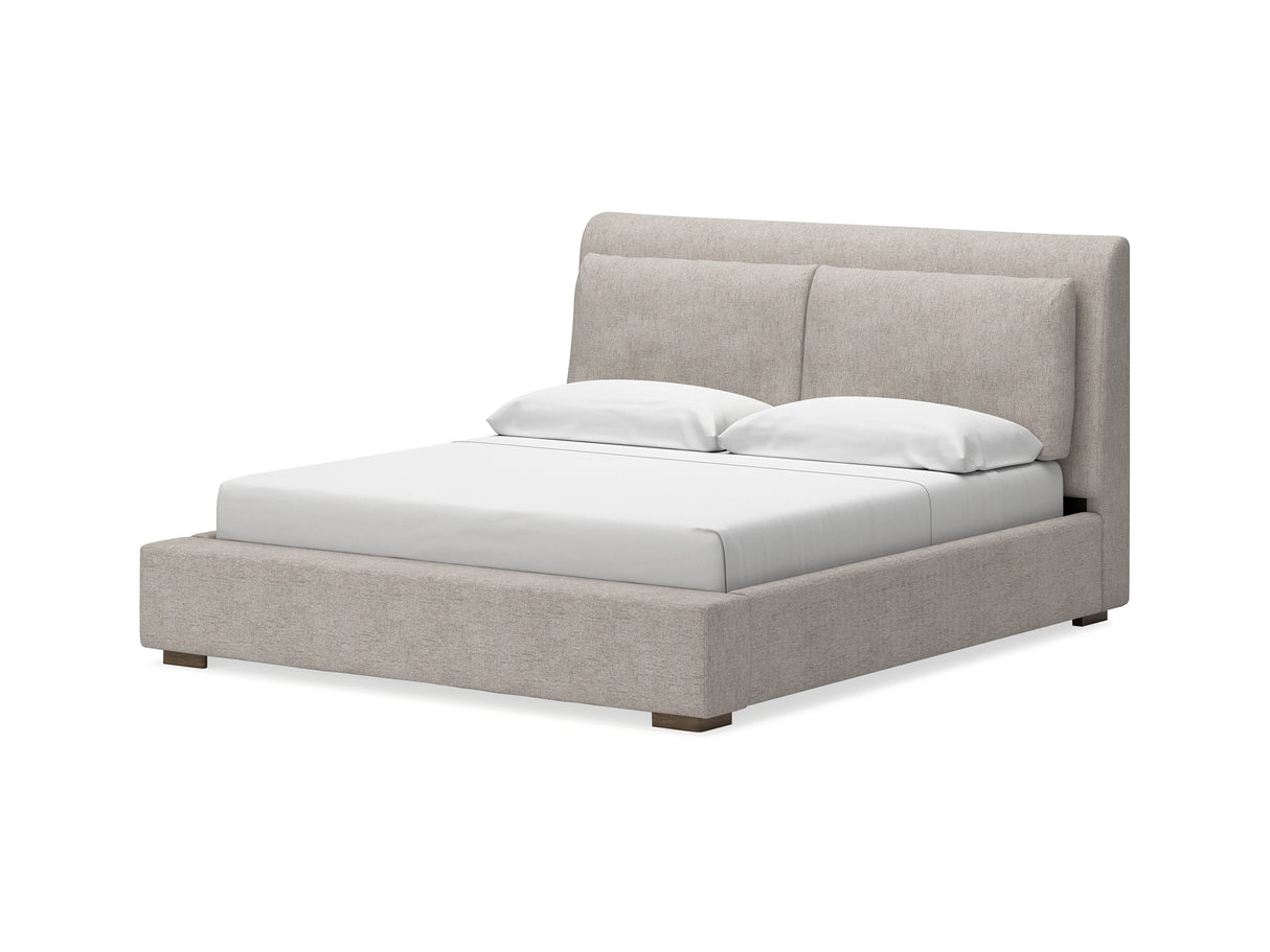 Cabalynn Light Brown California King Upholstered Bed, Dresser And Mirror