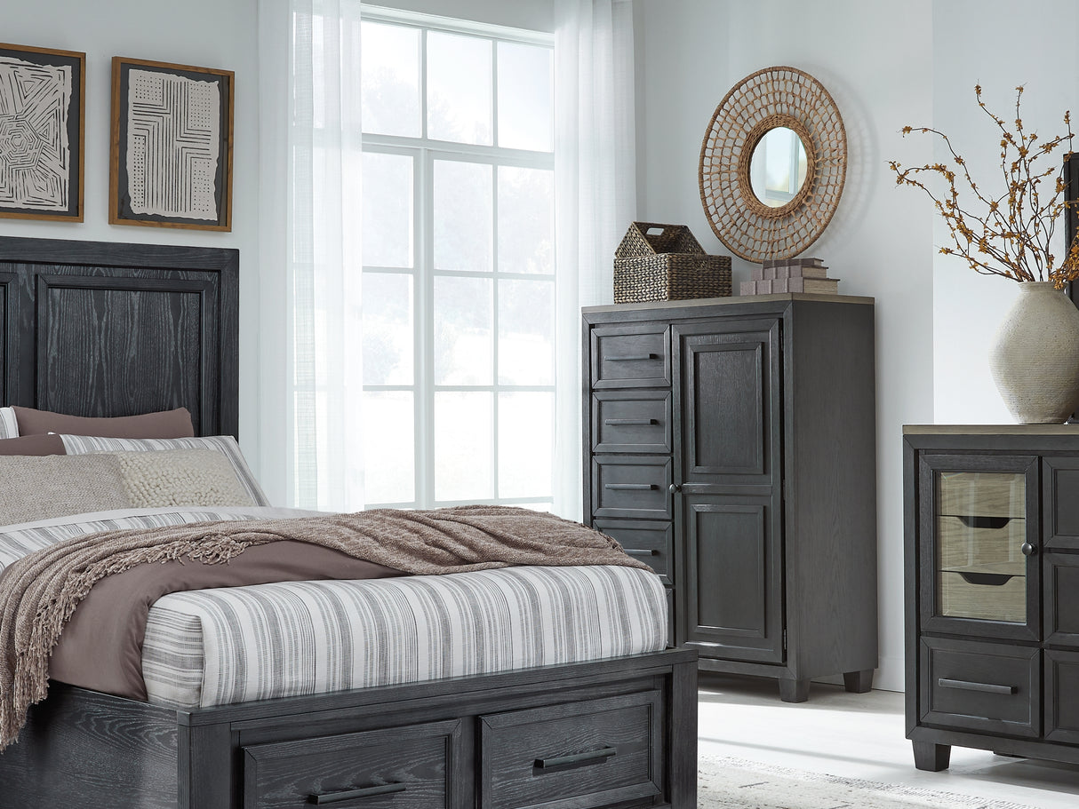 Foyland Black/Brown Queen Storage Bed, Dresser, Mirror And Nightstand