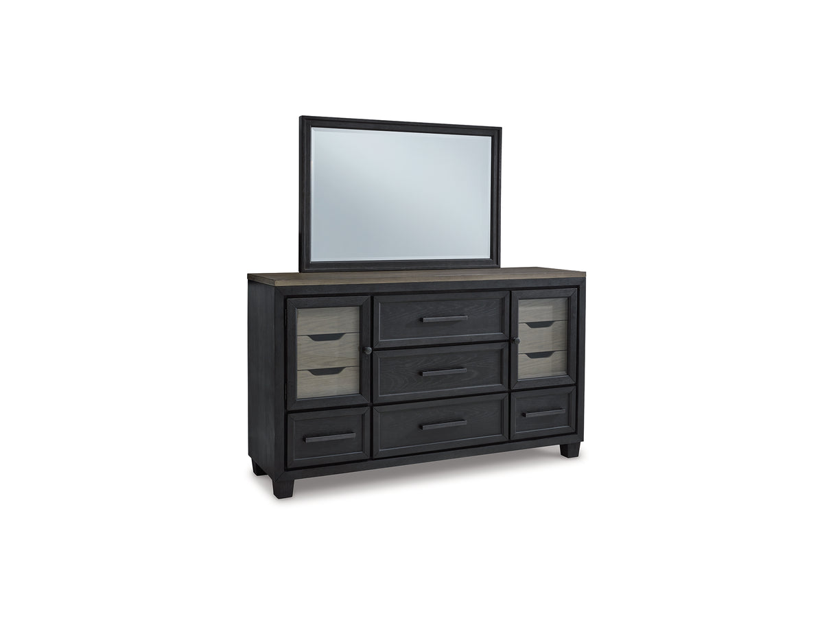 Foyland Black/Brown Queen Storage Bed, Dresser, Mirror And Nightstand