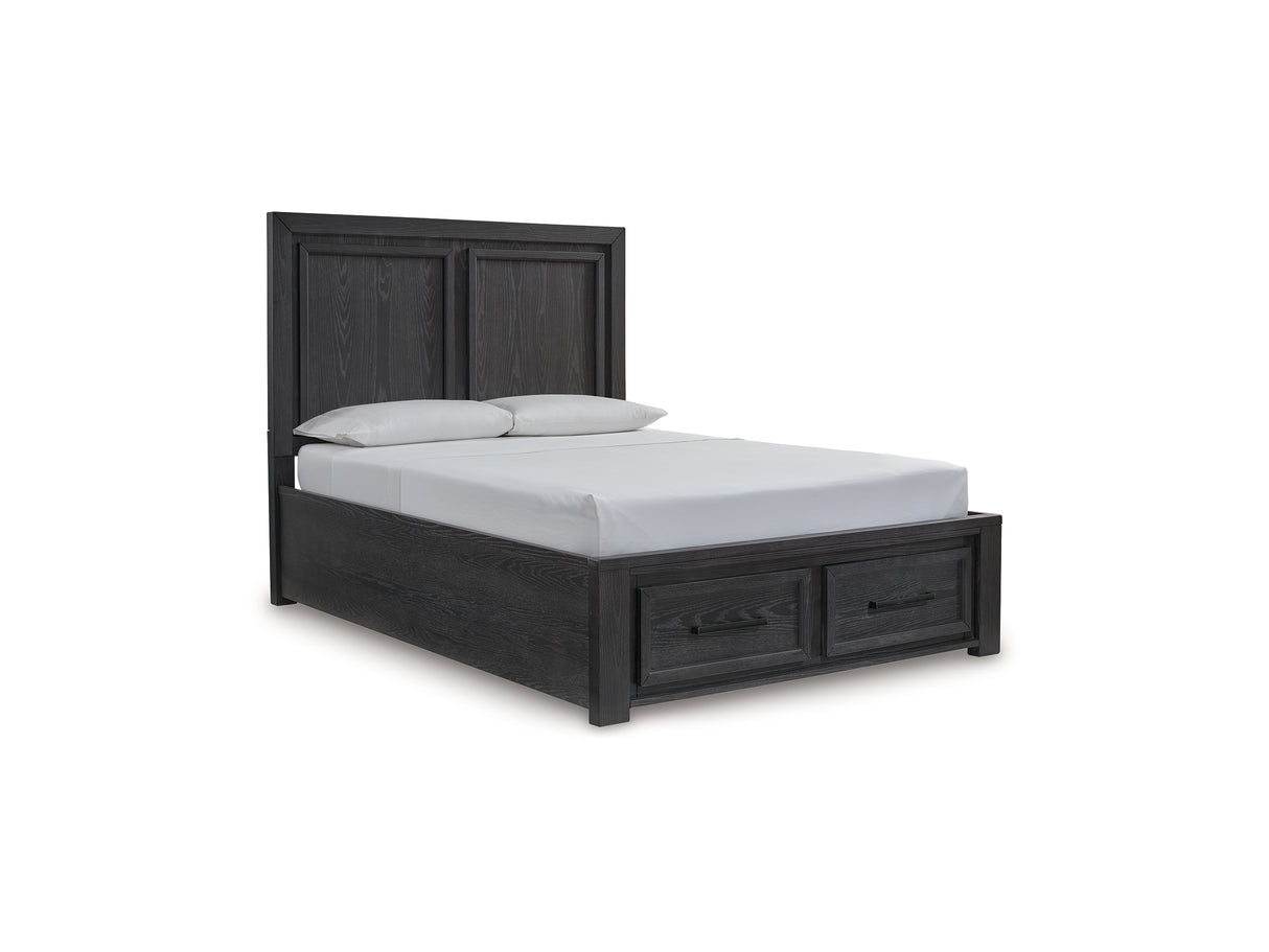 Foyland Black/Brown Queen Storage Bed, Dresser, Mirror And Nightstand