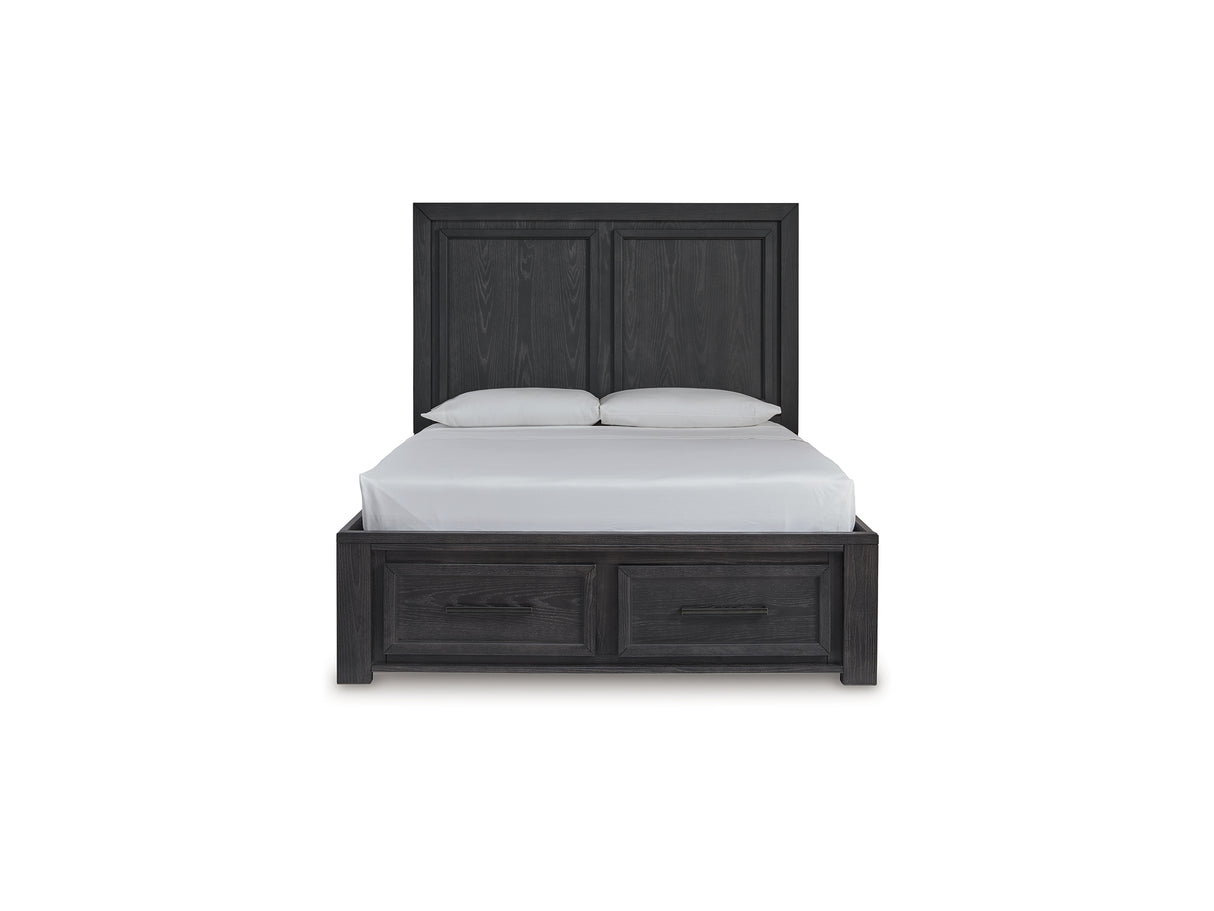 Foyland Black/Brown Queen Storage Bed, Dresser, Mirror And Nightstand