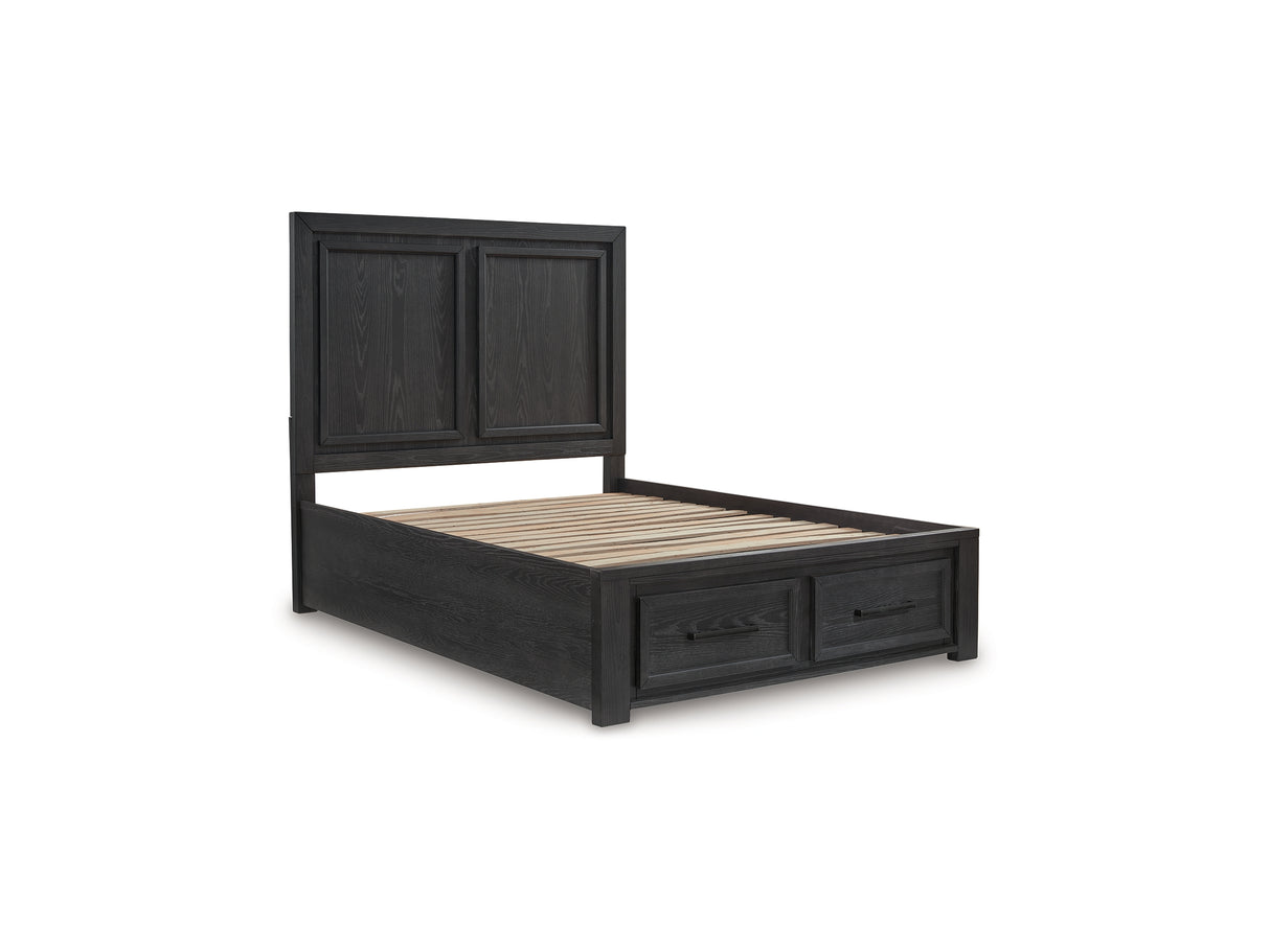 Foyland Black/Brown Queen Storage Bed, Dresser, Mirror And Nightstand
