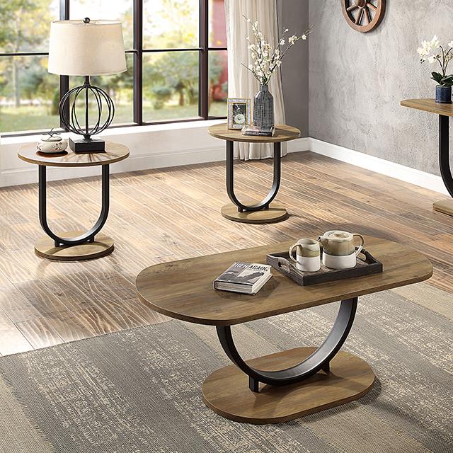 Olbia Rustic Oak/Sand Black Coffee Table Set