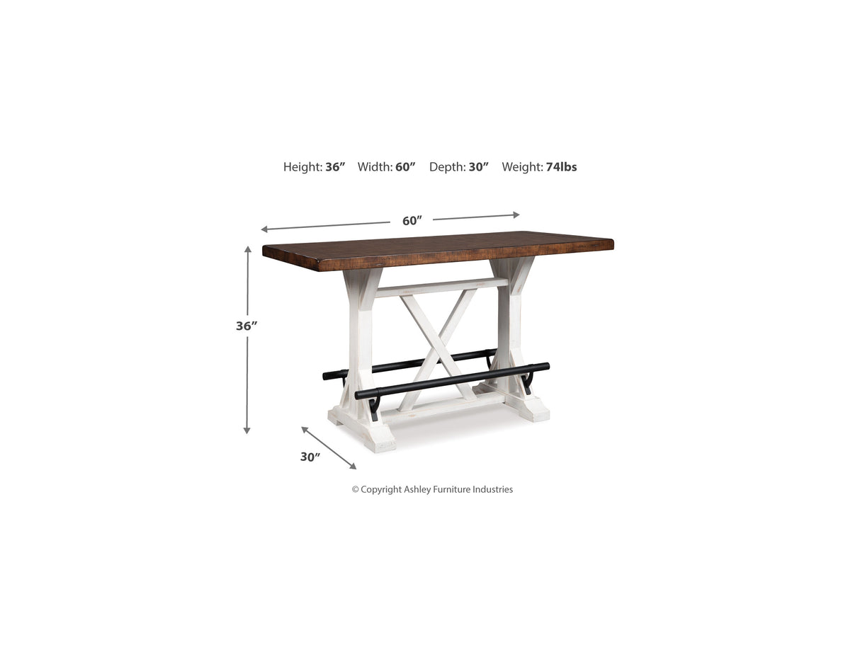 Valebeck White Counter Height Dining Table And 4 Barstools
