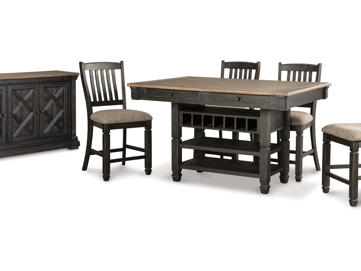 Tyler Creek Black/Grayish Brown Counter Height Dining Table And 4 Barstools With Server