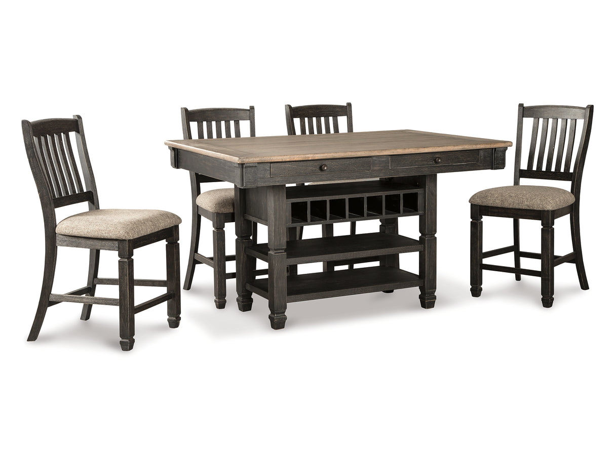 Tyler Creek Black/Grayish Brown Counter Height Dining Table And 4 Barstools With Server