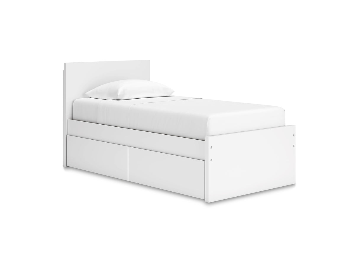 Onita White Twin Panel Platform Bed With 1 Side Storage