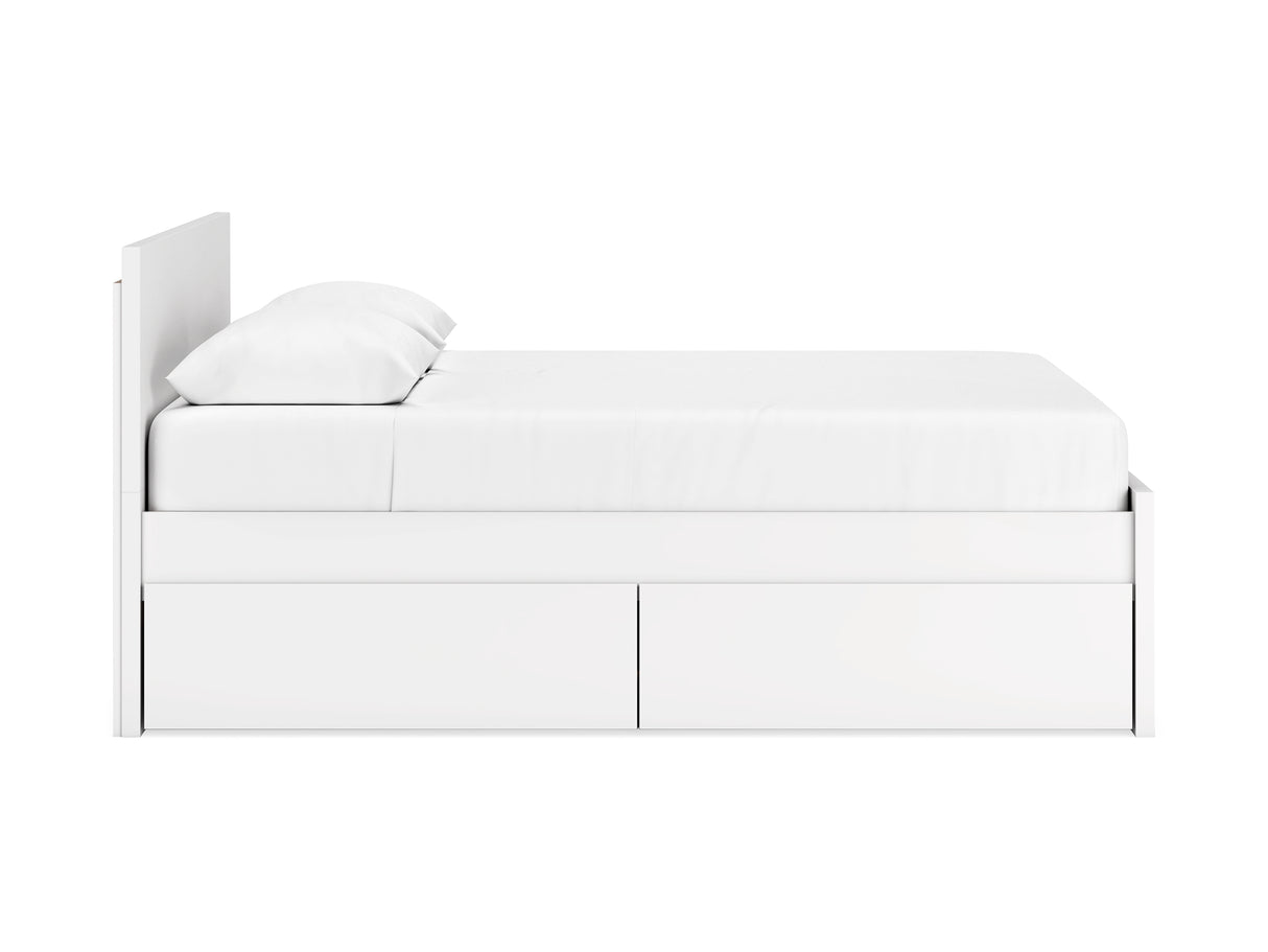 Onita White Queen Panel Platform Bed With 1 Side Storage