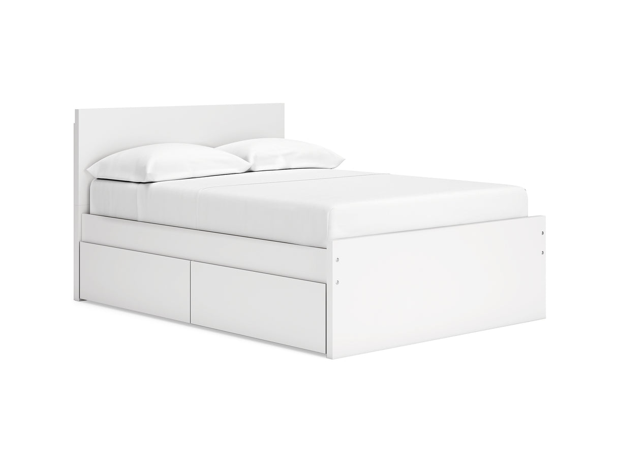 Onita White Full Panel Platform Bed With 1 Side Storage