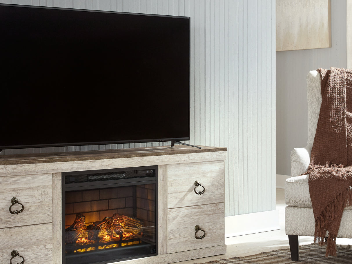 Willowton Whitewash Tv Stand With Electric Fireplace