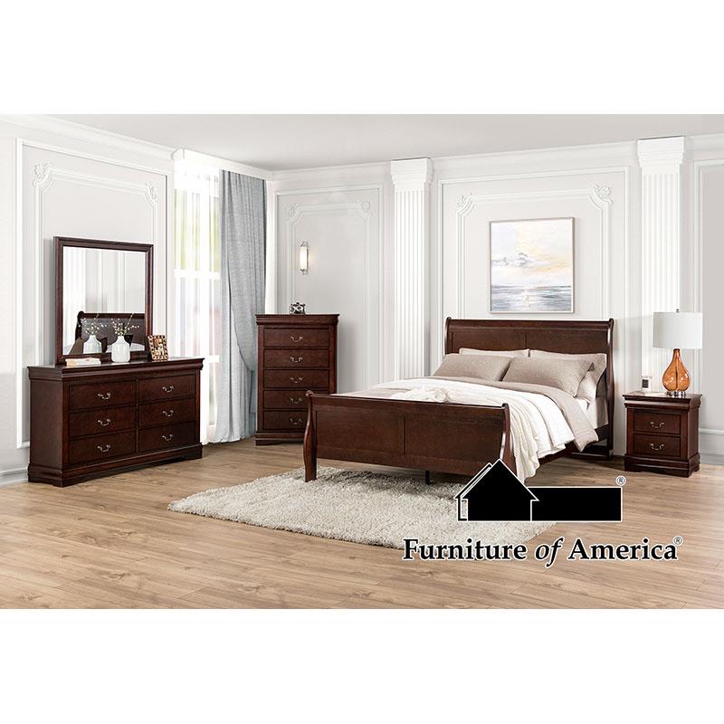 Louis Philippe Dark Cherry Queen Bedroom Set 4 Piece