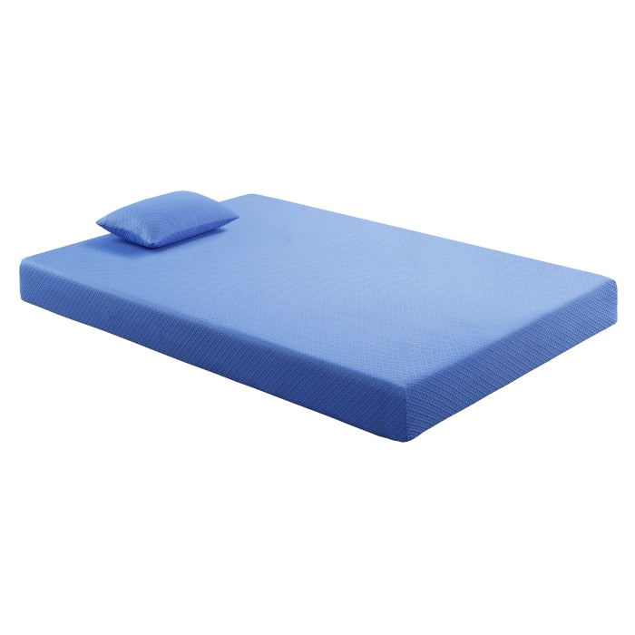 Leo 7" Blue Full Gel-Infused Memory Foam Mattress And Pillow Set