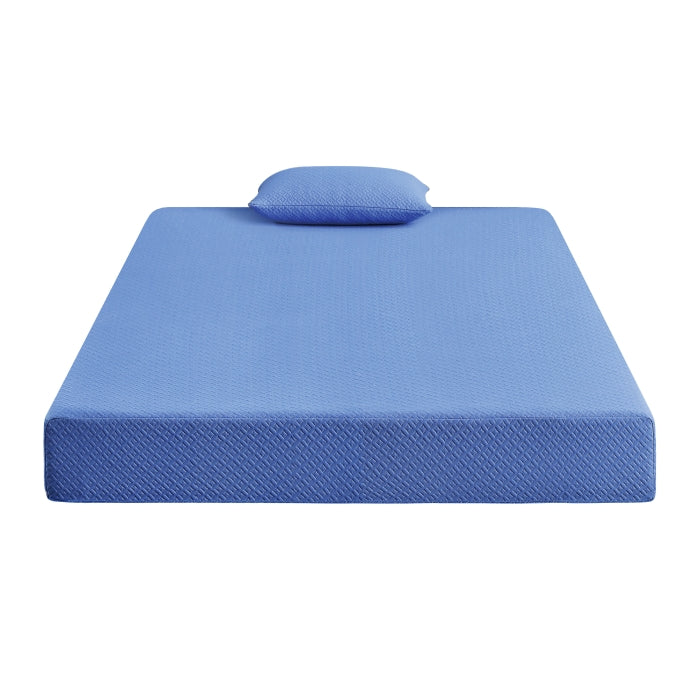 Leo 7" Blue Full Gel-Infused Memory Foam Mattress And Pillow Set