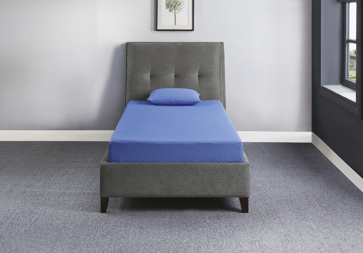 Leo 7" Blue Twin Gel-Infused Memory Foam Mattress And Pillow Set
