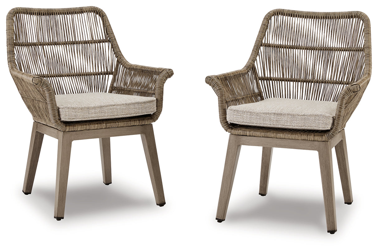 Beach Beige Front Arm Chair With Cushion (Set Of 2)