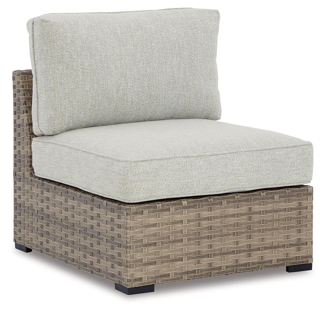 Calworth Beige Outdoor Armless Chair With Cushion (Set Of 2)