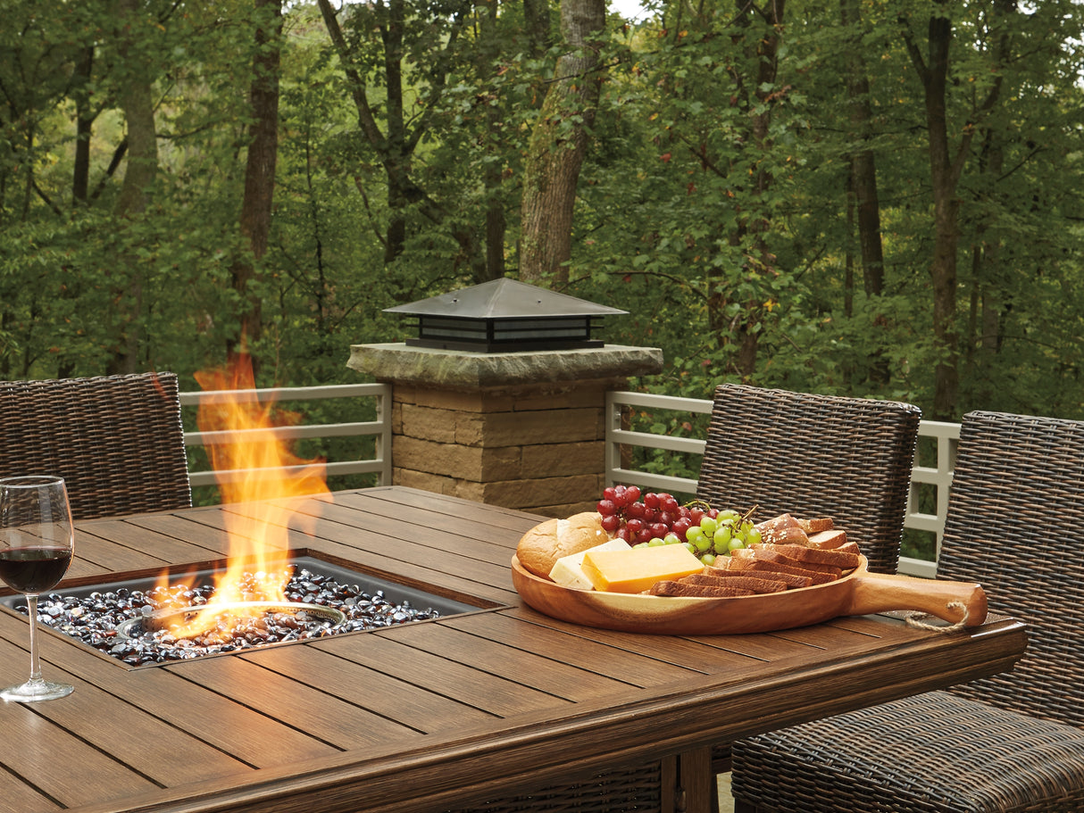 Paradise Trail Medium Brown Outdoor Counter Height Dining Table With 4 Barstools