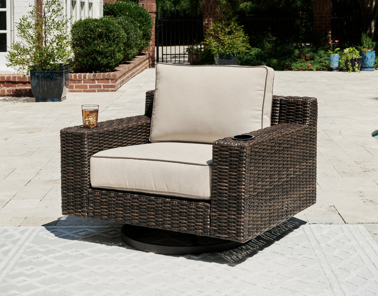Coastline Brown Bay Outdoor Swivel Lounge With Cushion
