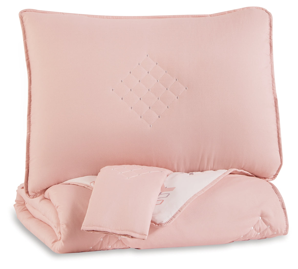 Lexann Pink/White/Gray Full Comforter Set