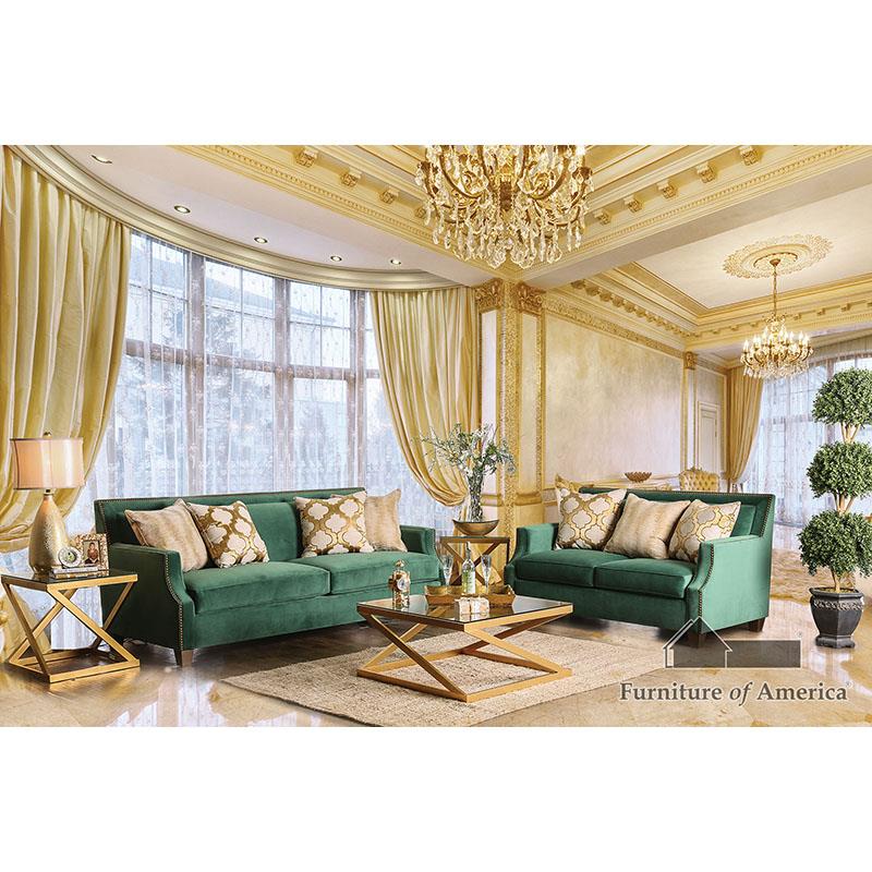 Verdante Emerald Green/Gold Sofa Set