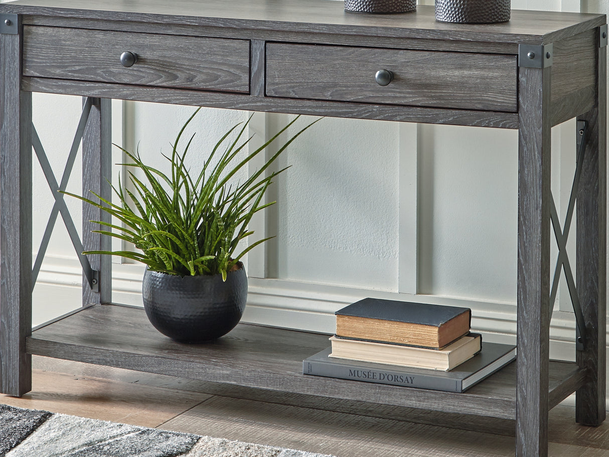 Freedan Grayish Brown Lift-Top Coffee Table, 2 End Tables And Console