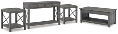 Freedan Grayish Brown Lift-Top Coffee Table, 2 End Tables And Console